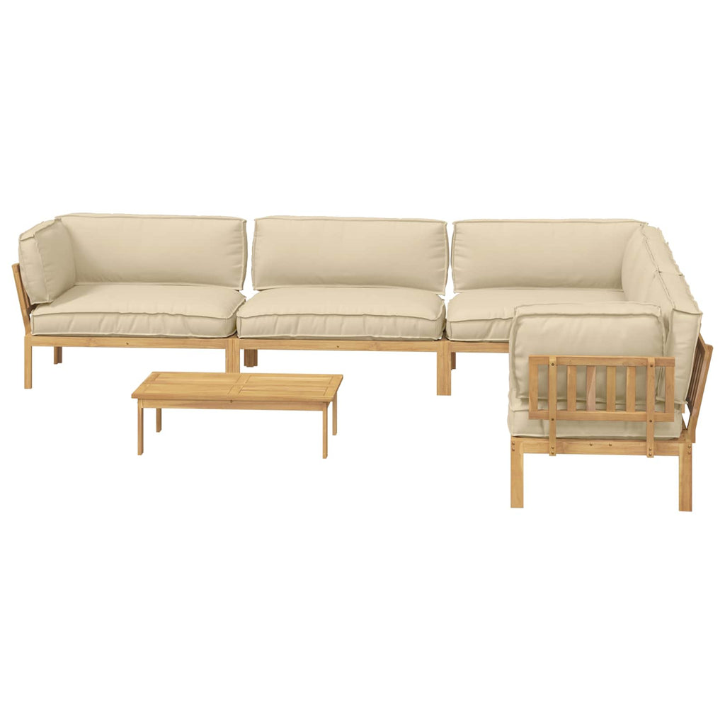 Sofa Set mit Kissen Uni 6 pcs Beige Massivholz Akazie