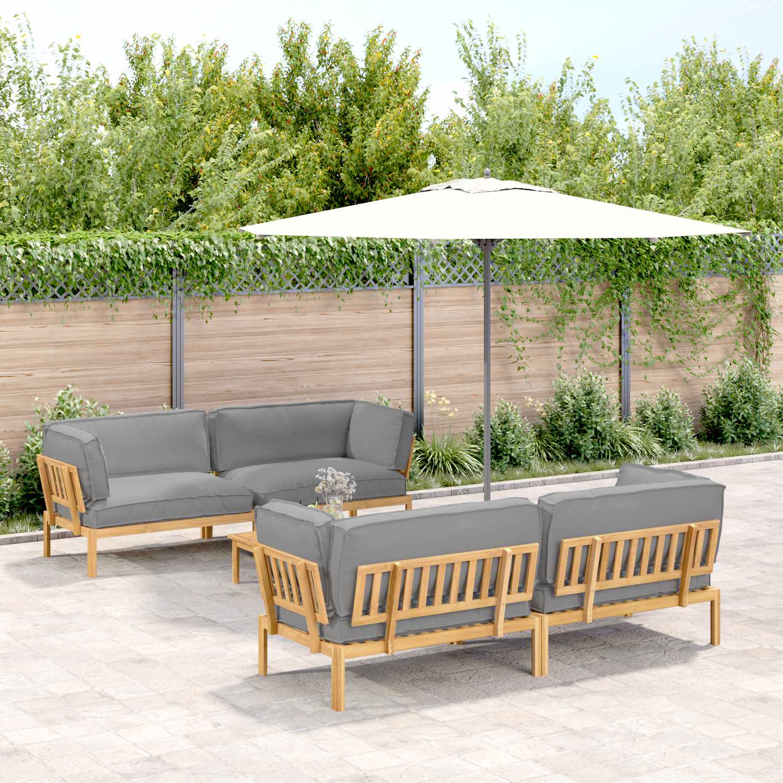 Sofa Set mit Kissen Uni 5 pcs Grau Massivholz Akazie