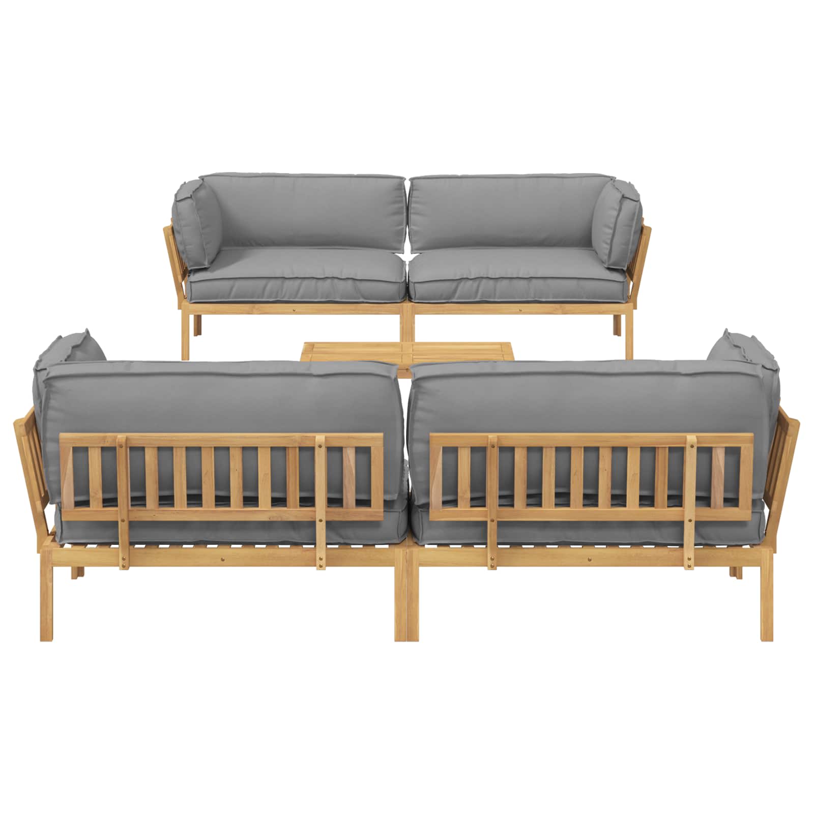 Sofa Set mit Kissen Uni 5 pcs Grau Massivholz Akazie
