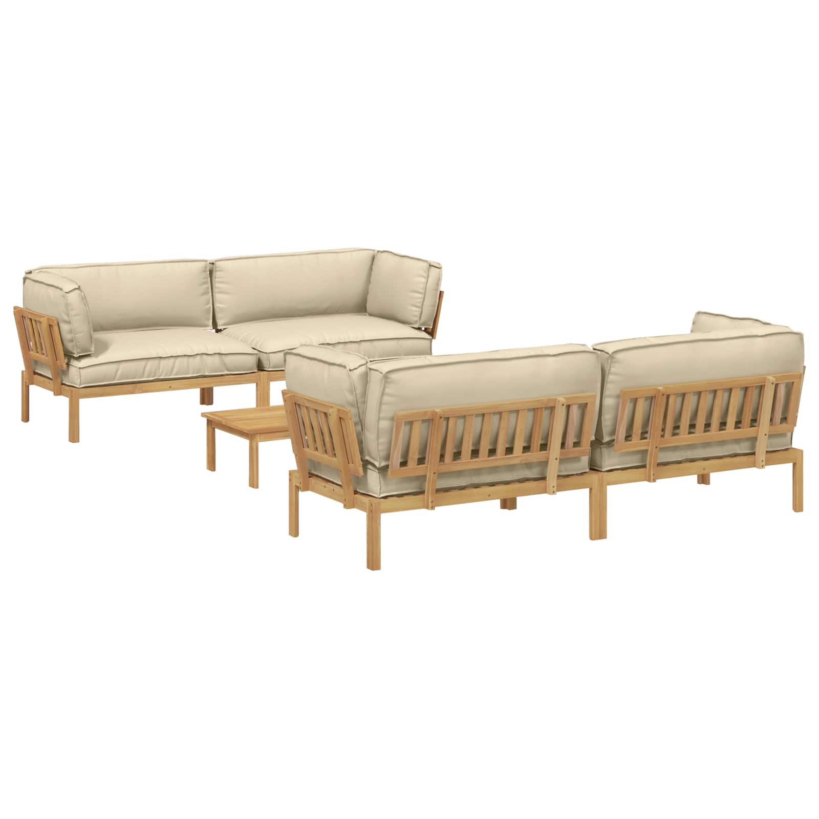 Sofa Set mit Kissen Uni 5 pcs Beige Massivholz Akazie