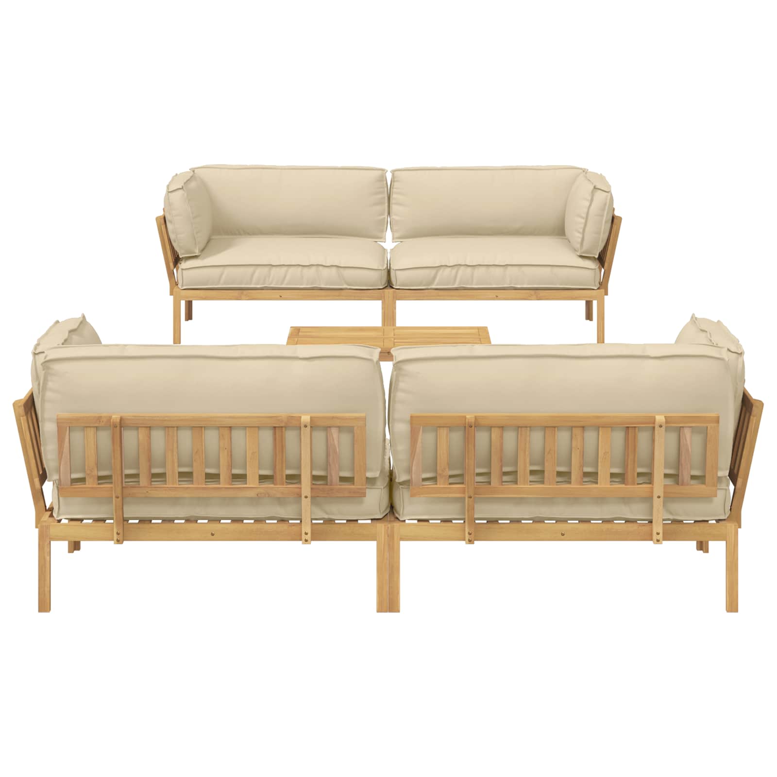 Sofa Set mit Kissen Uni 5 pcs Beige Massivholz Akazie