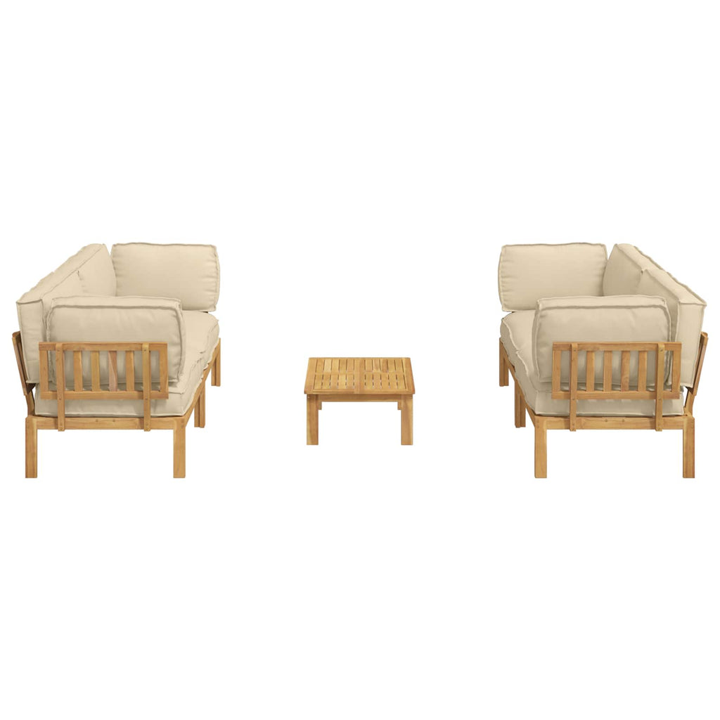 Sofa Set mit Kissen Uni 5 pcs Beige Massivholz Akazie