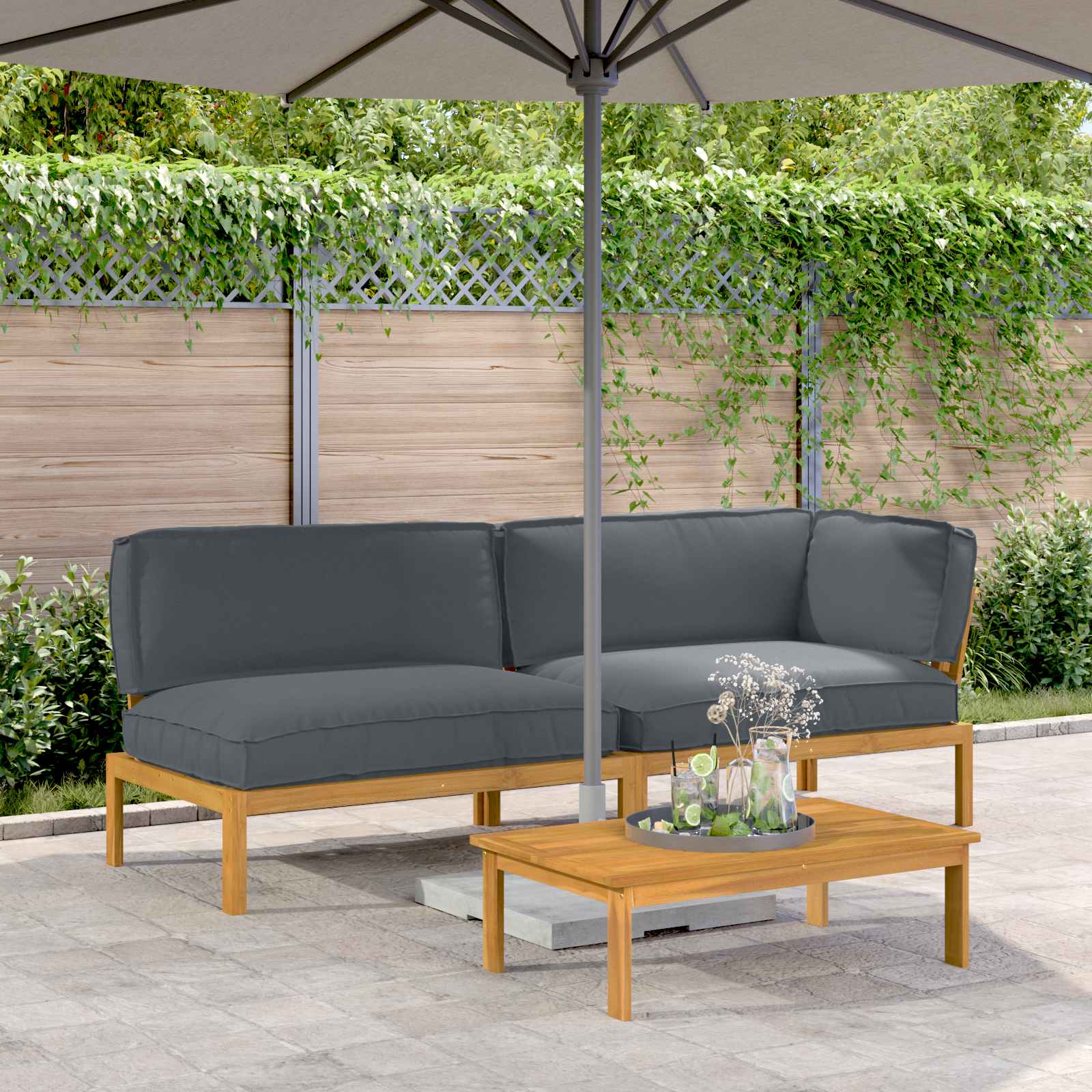 Sofa Set mit Kissen Uni 3 pcs Anthrazit Massivholz Akazie