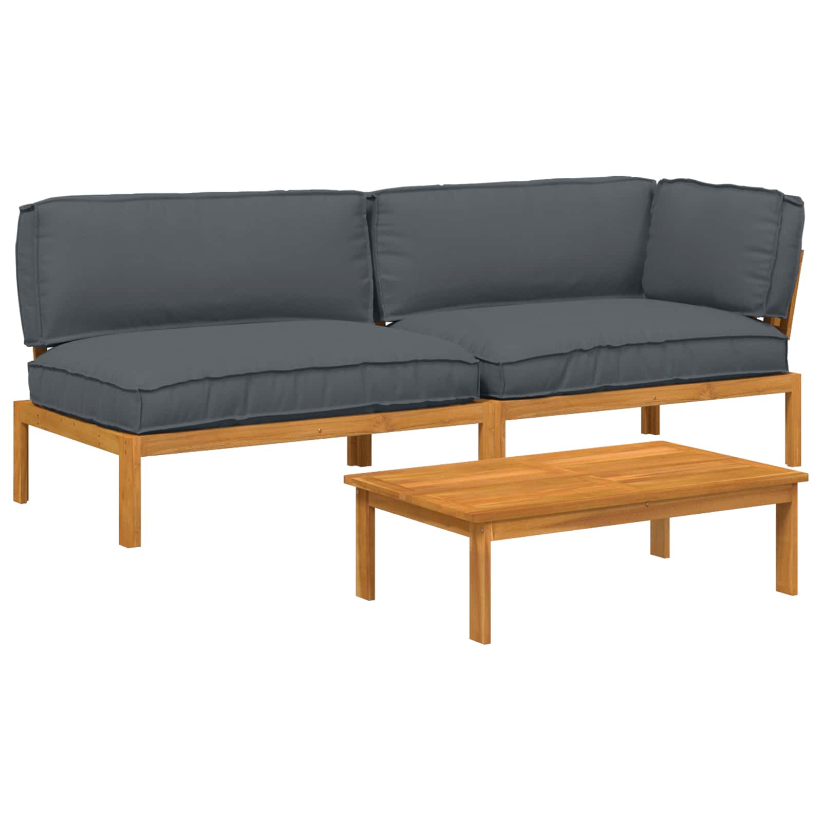 Sofa Set mit Kissen Uni 3 pcs Anthrazit Massivholz Akazie