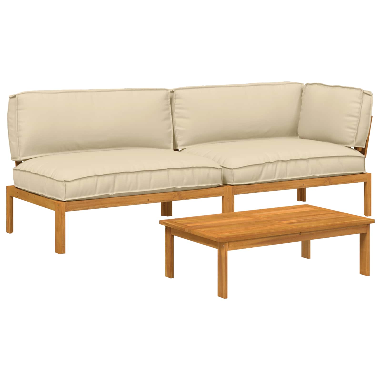 Sofa Set mit Kissen Uni 3 pcs Beige Massivholz Akazie