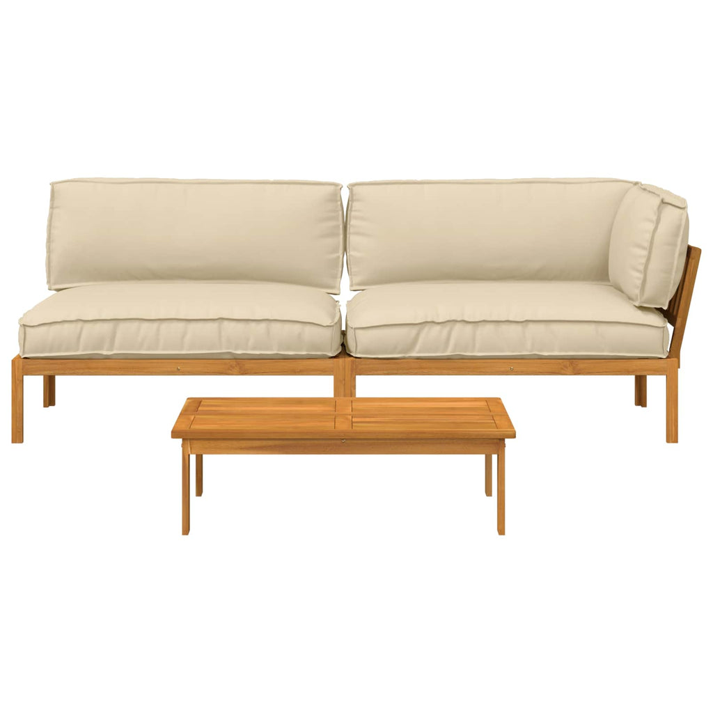 Sofa Set mit Kissen Uni 3 pcs Beige Massivholz Akazie