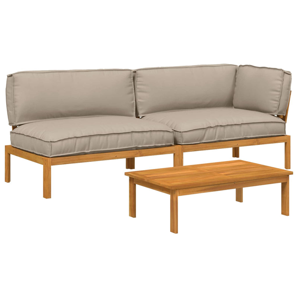 Sofa Set mit Kissen Uni 3 pcs Taupe Massivholz Akazie