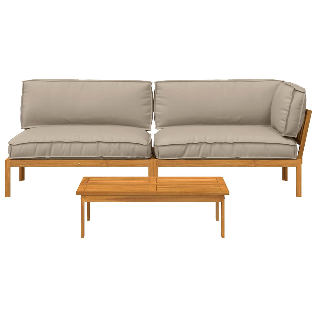 Sofa Set mit Kissen Uni 3 pcs Taupe Massivholz Akazie