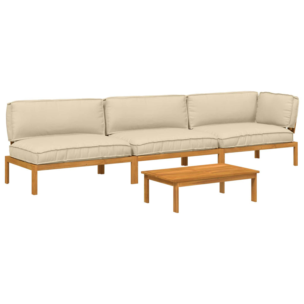 Sofa Set mit Kissen Uni 4 pcs Beige Massivholz Akazie