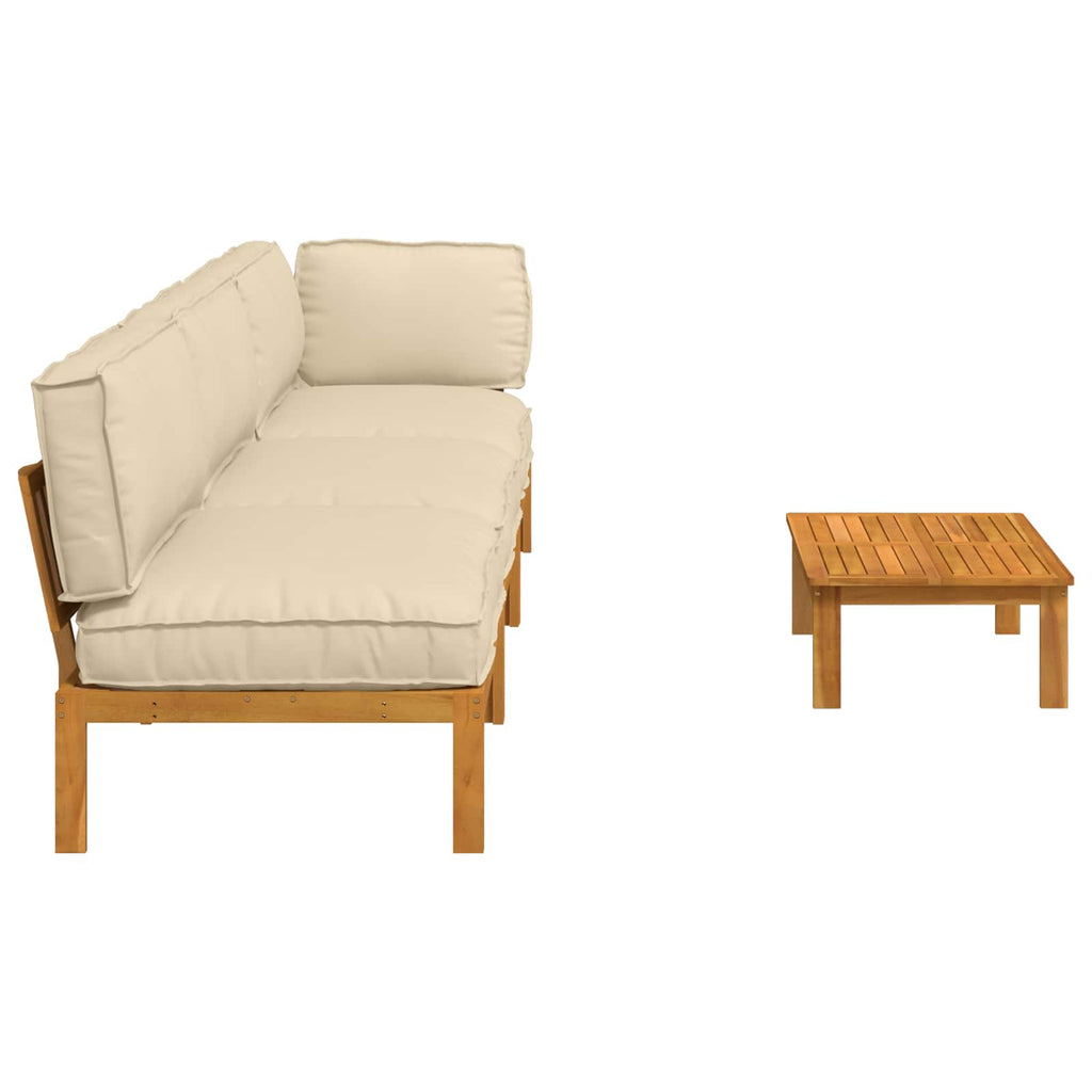 Sofa Set mit Kissen Uni 4 pcs Beige Massivholz Akazie