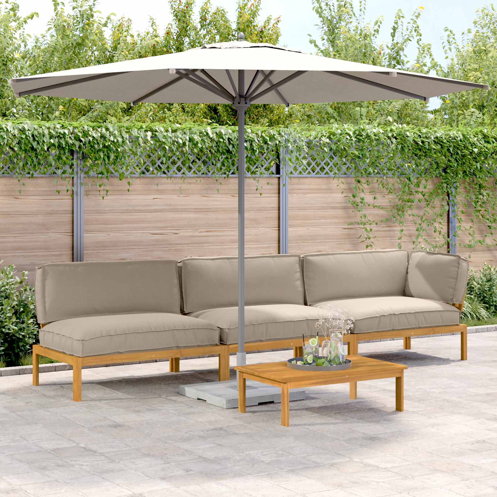 Sofa Set mit Kissen Uni 4 pcs Taupe Massivholz Akazie