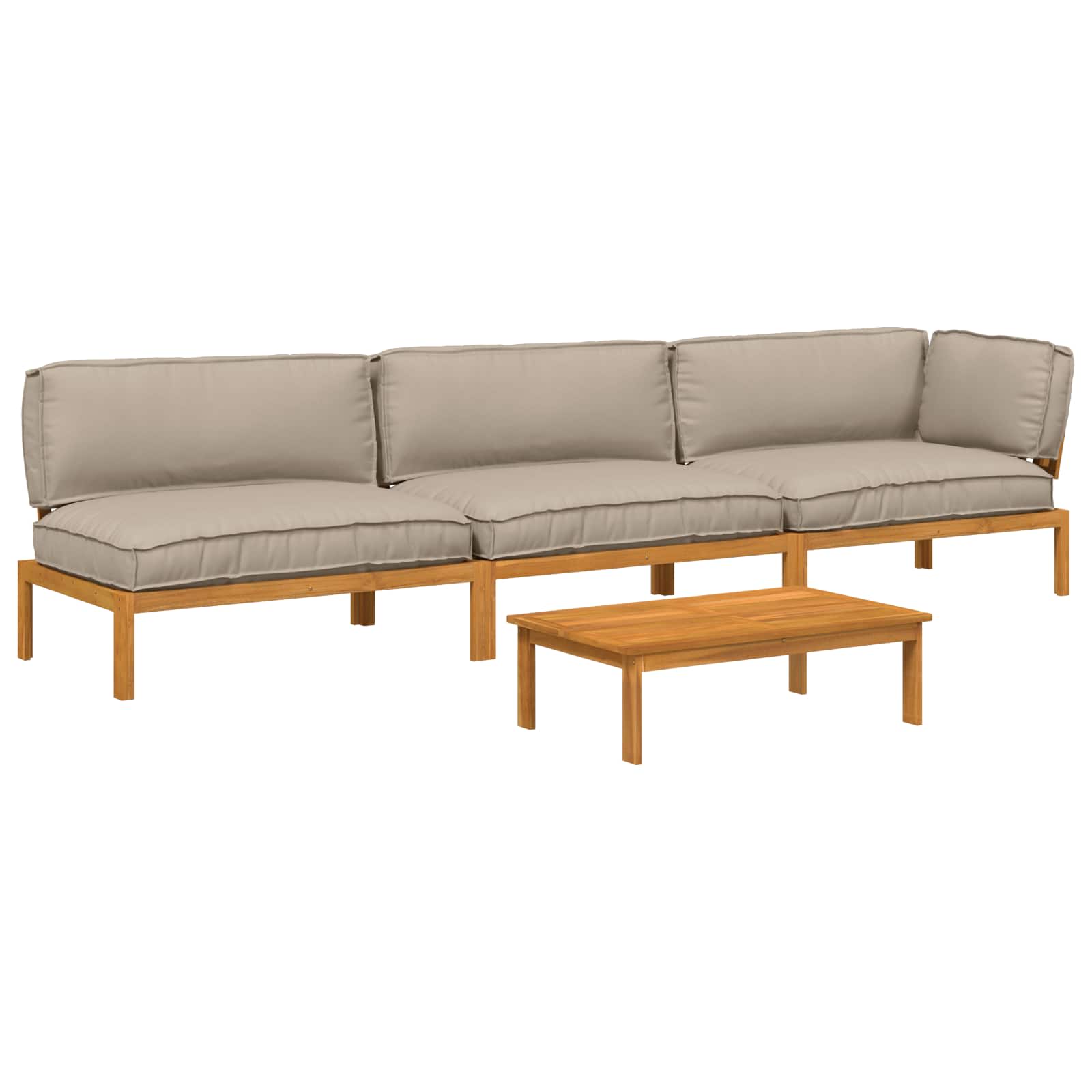 Sofa Set mit Kissen Uni 4 pcs Taupe Massivholz Akazie