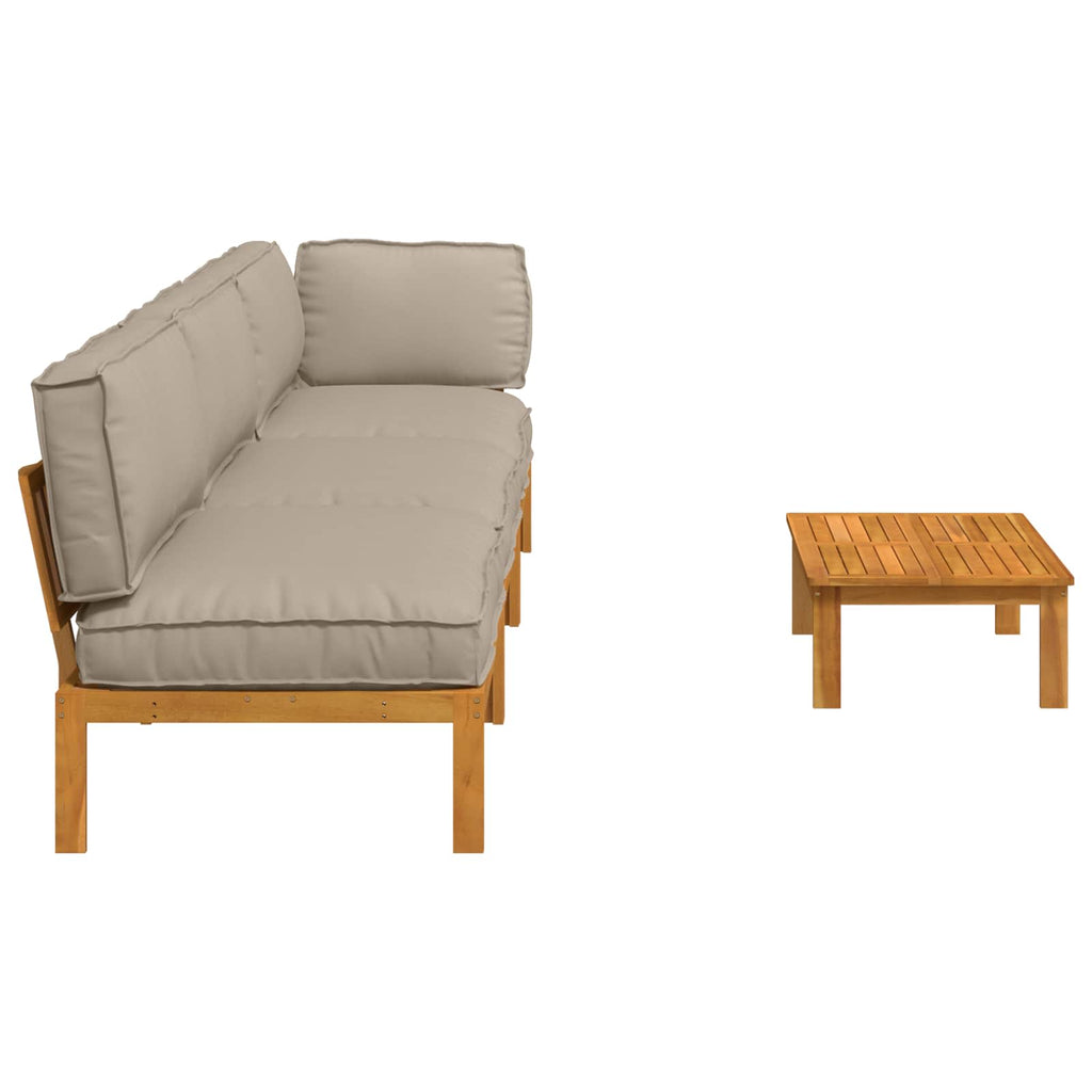 Sofa Set mit Kissen Uni 4 pcs Taupe Massivholz Akazie