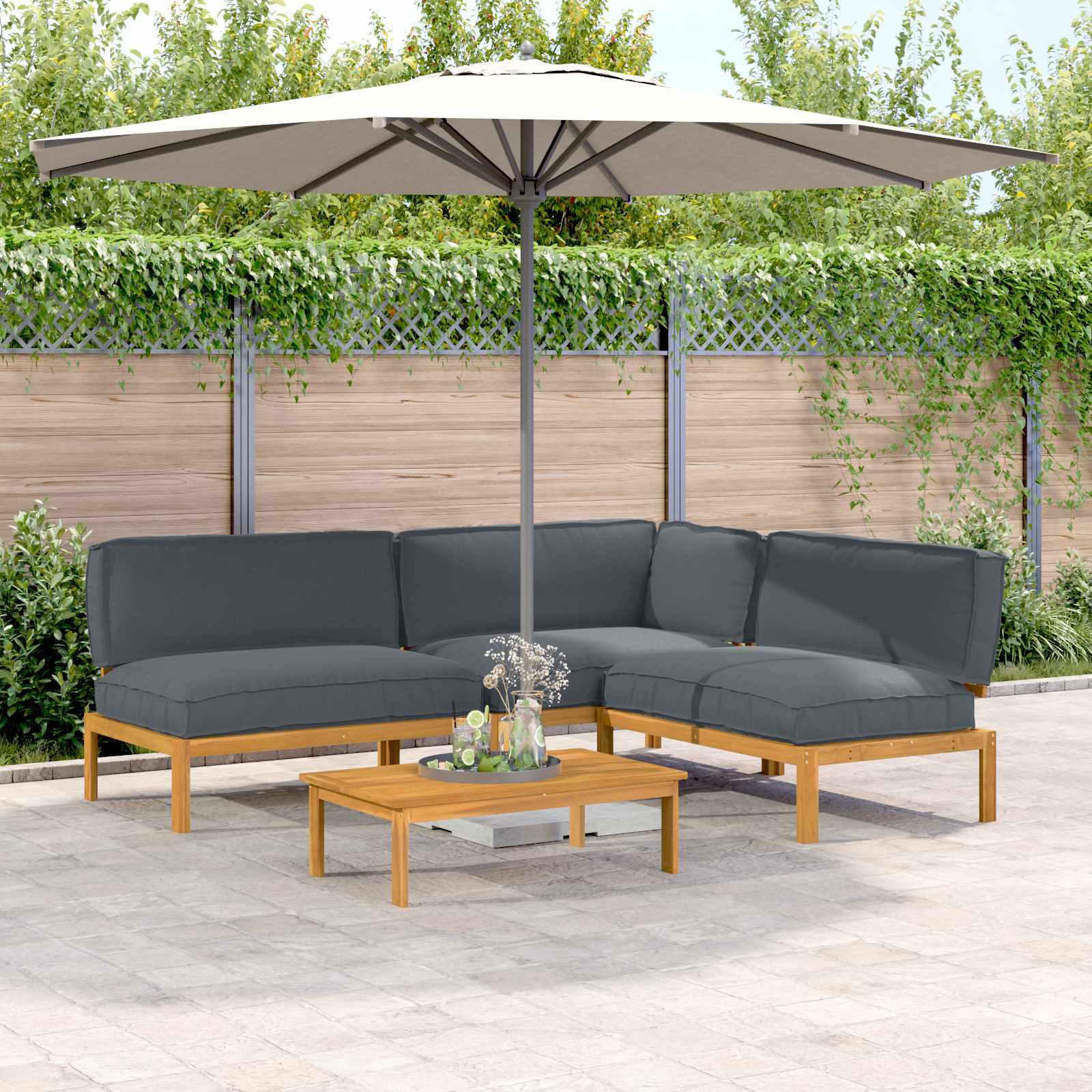 Sofa Set mit Kissen Uni 4 pcs Anthrazit Massivholz Akazie