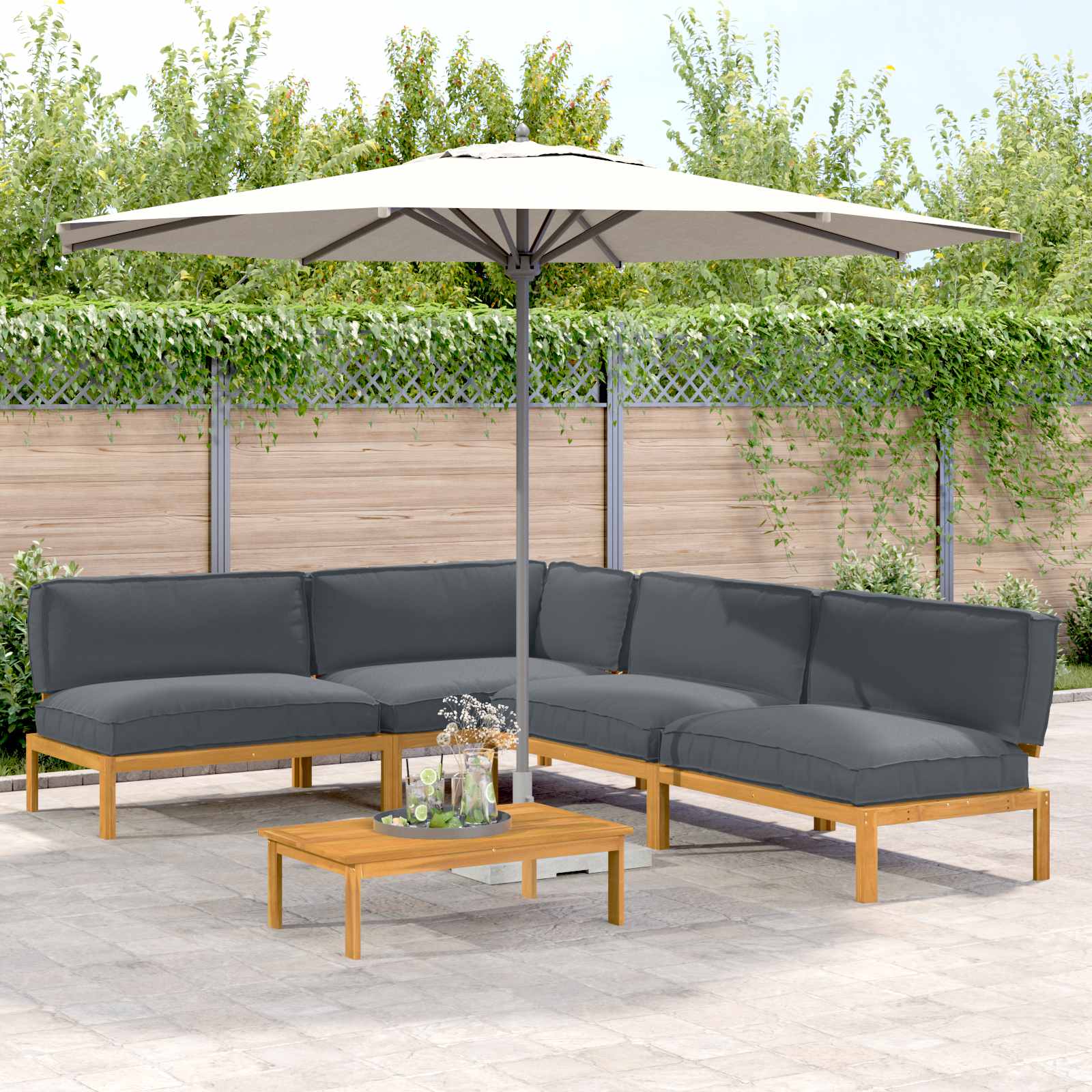 Sofa Set mit Kissen Uni 5 pcs Anthrazit Massivholz Akazie