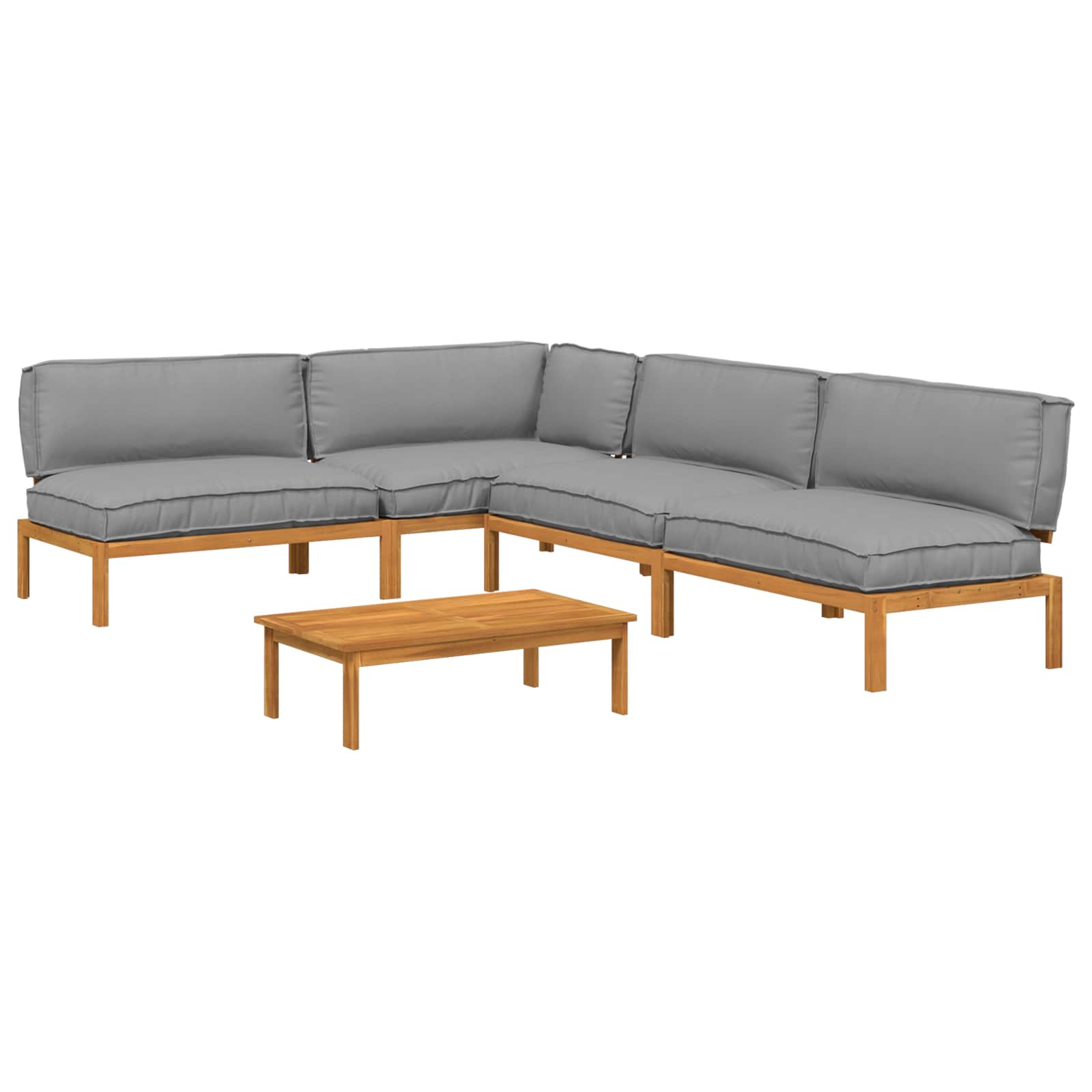 Sofa Set mit Kissen Uni 5 pcs Grau Massivholz Akazie