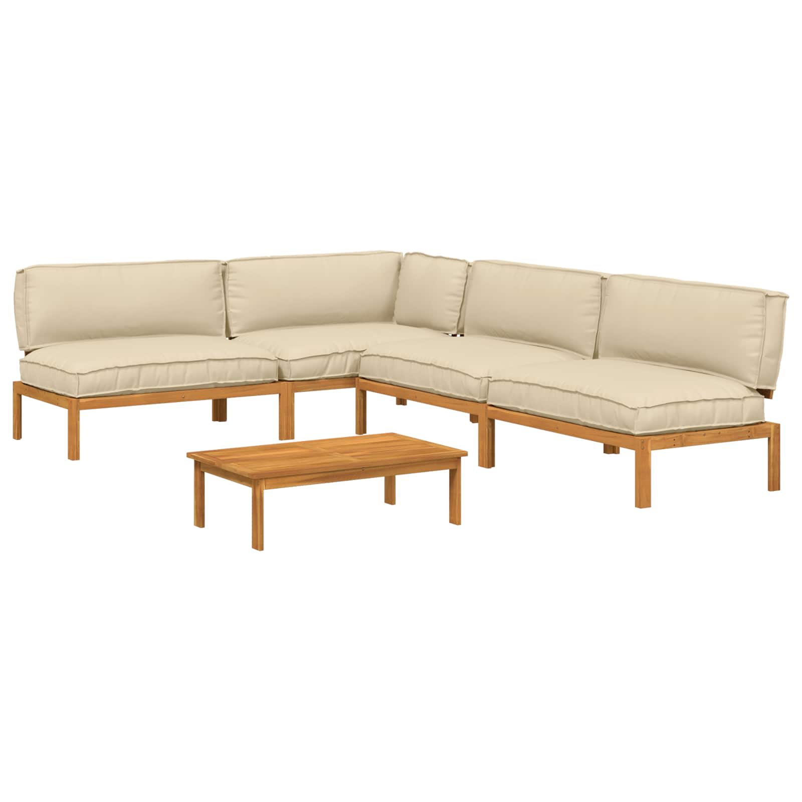 Sofa Set mit Kissen Uni 5 pcs Beige Massivholz Akazie
