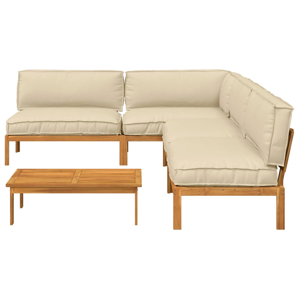 Sofa Set mit Kissen Uni 5 pcs Beige Massivholz Akazie