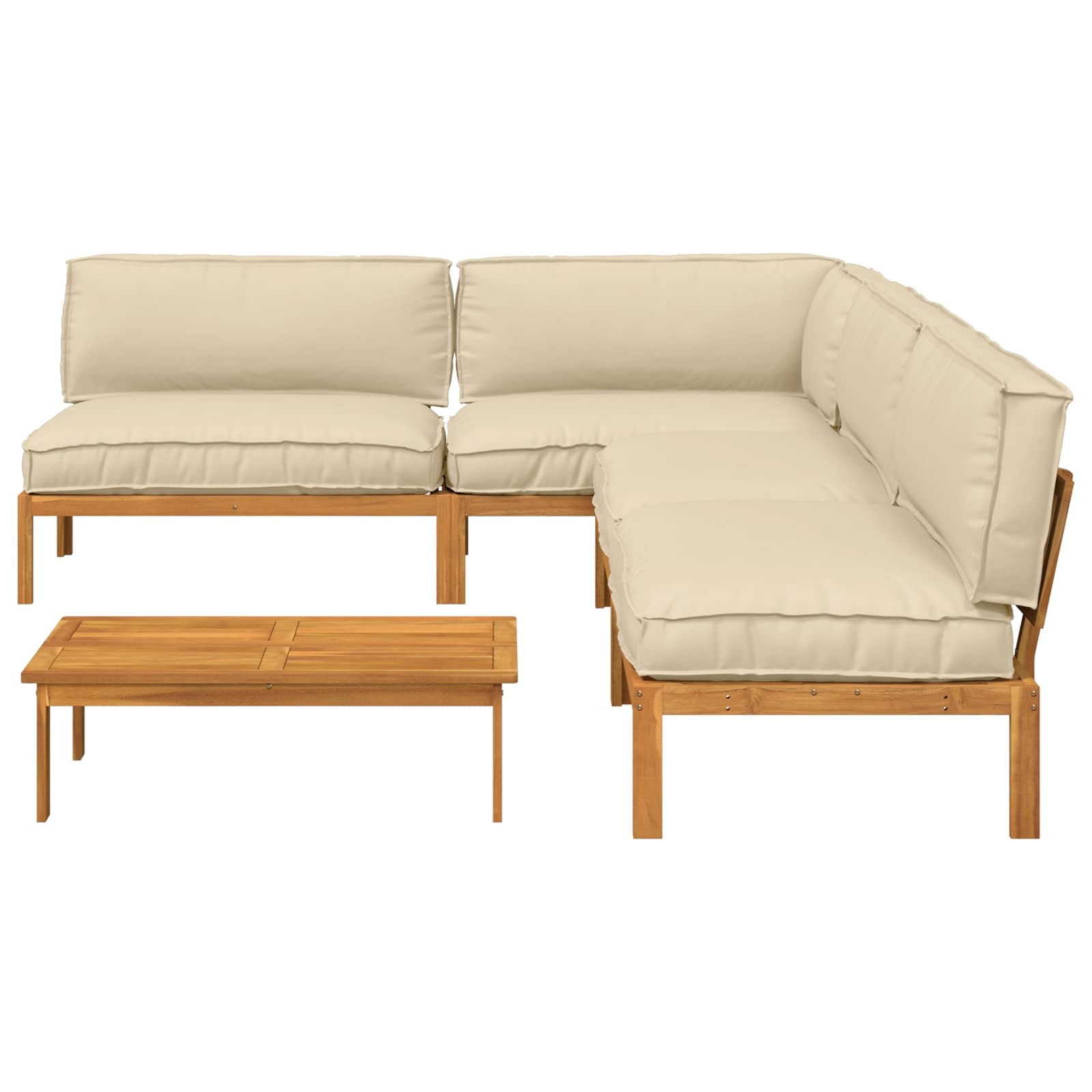 Sofa Set mit Kissen Uni 5 pcs Beige Massivholz Akazie
