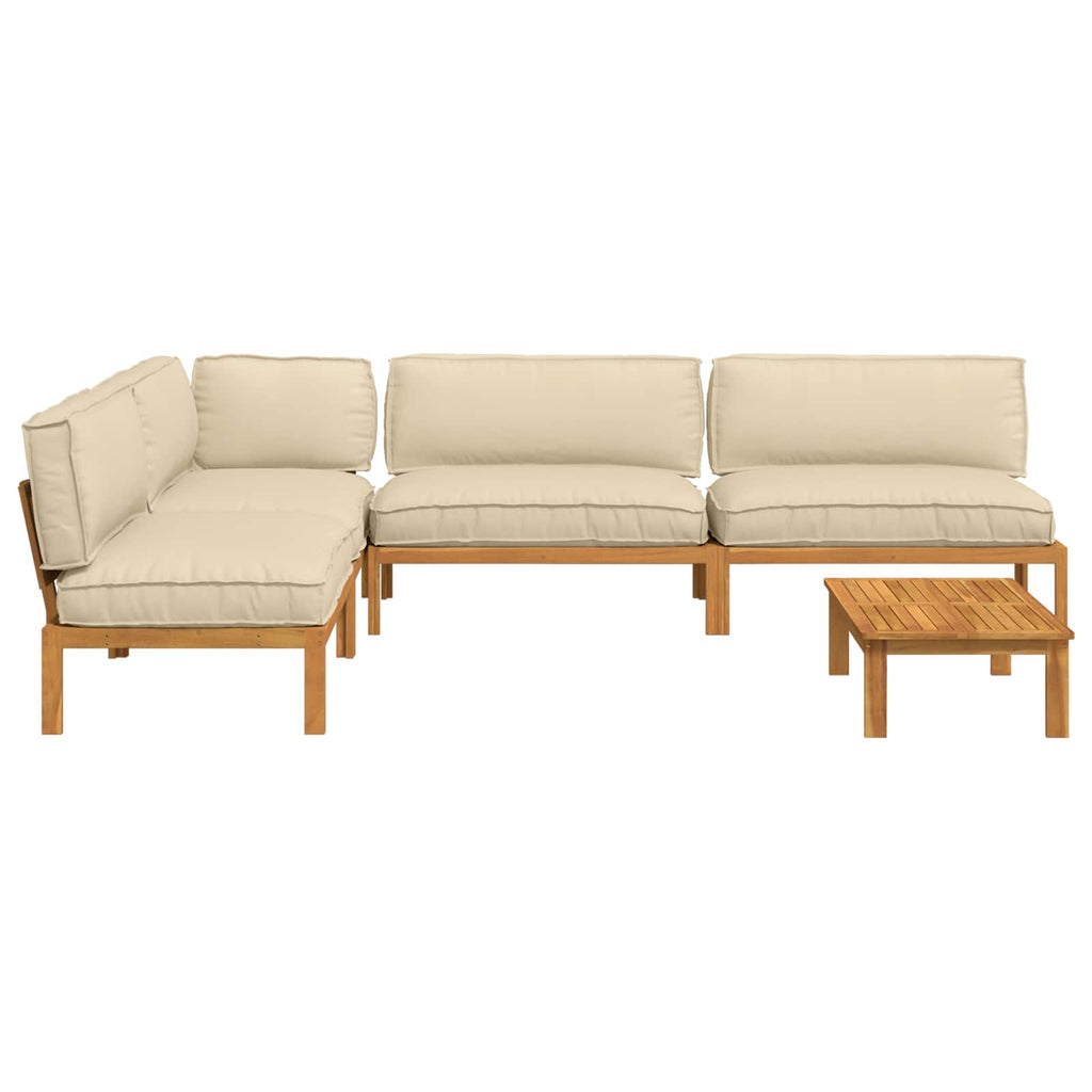 Sofa Set mit Kissen Uni 5 pcs Beige Massivholz Akazie