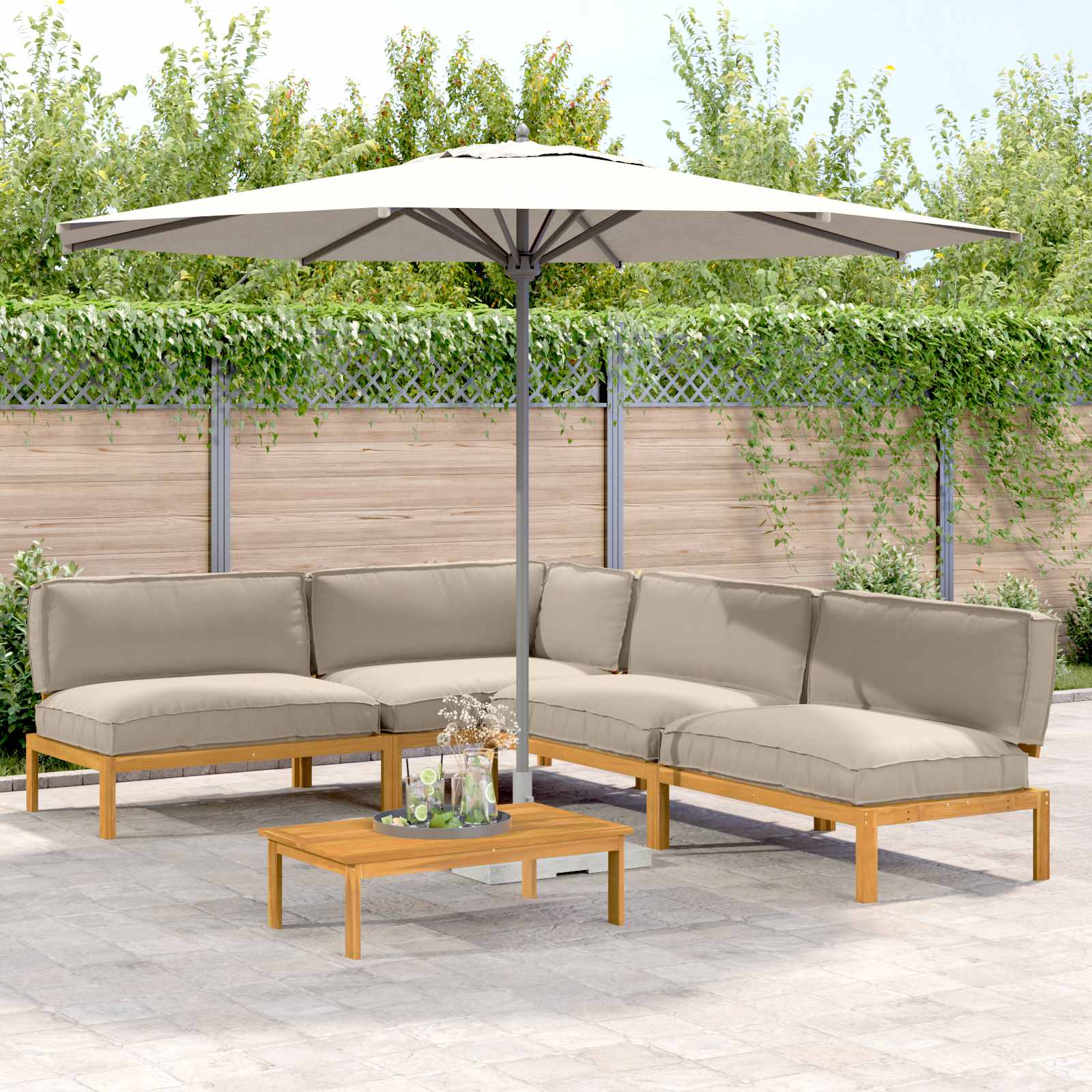 Sofa Set mit Kissen Uni 5 pcs Taupe Massivholz Akazie