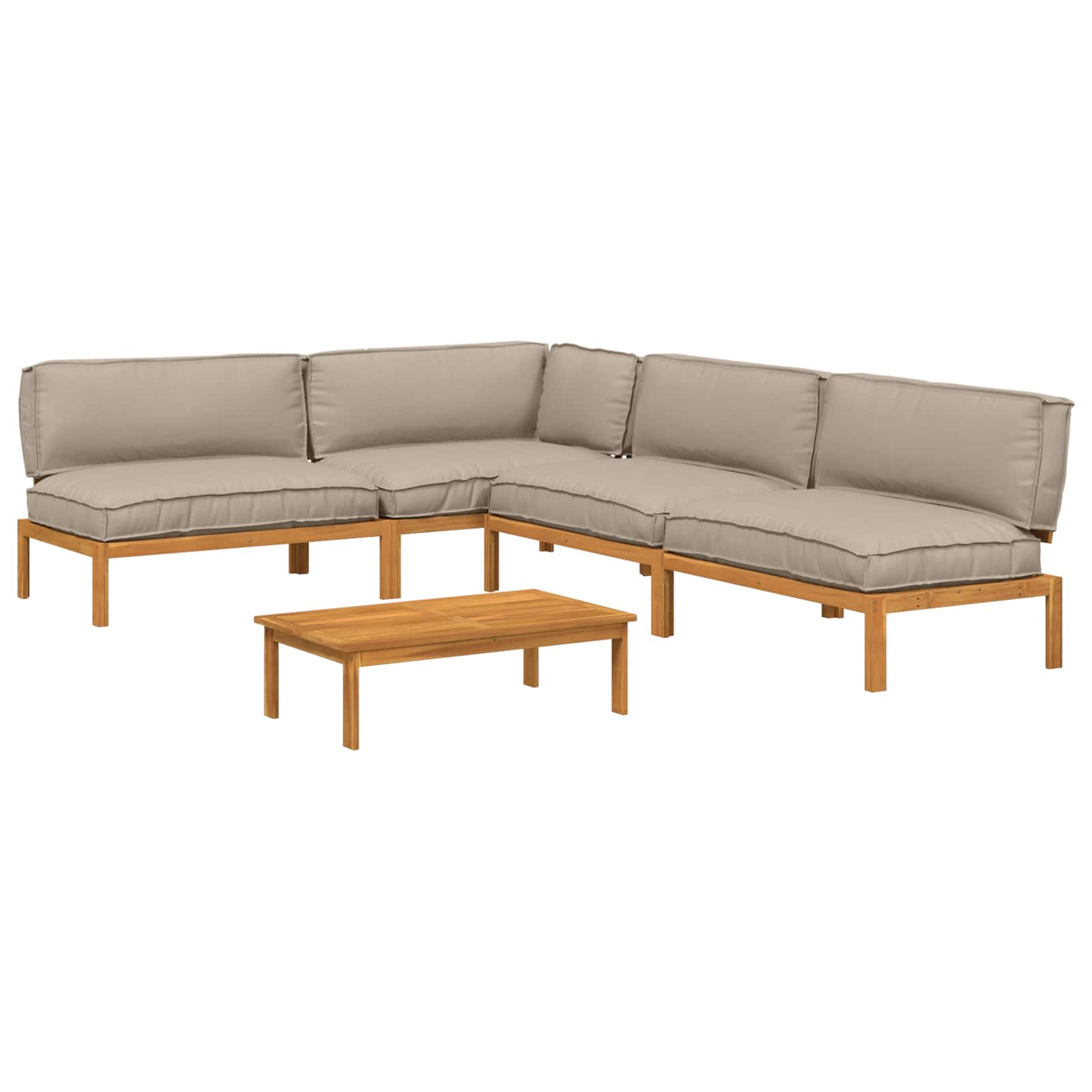 Sofa Set mit Kissen Uni 5 pcs Taupe Massivholz Akazie