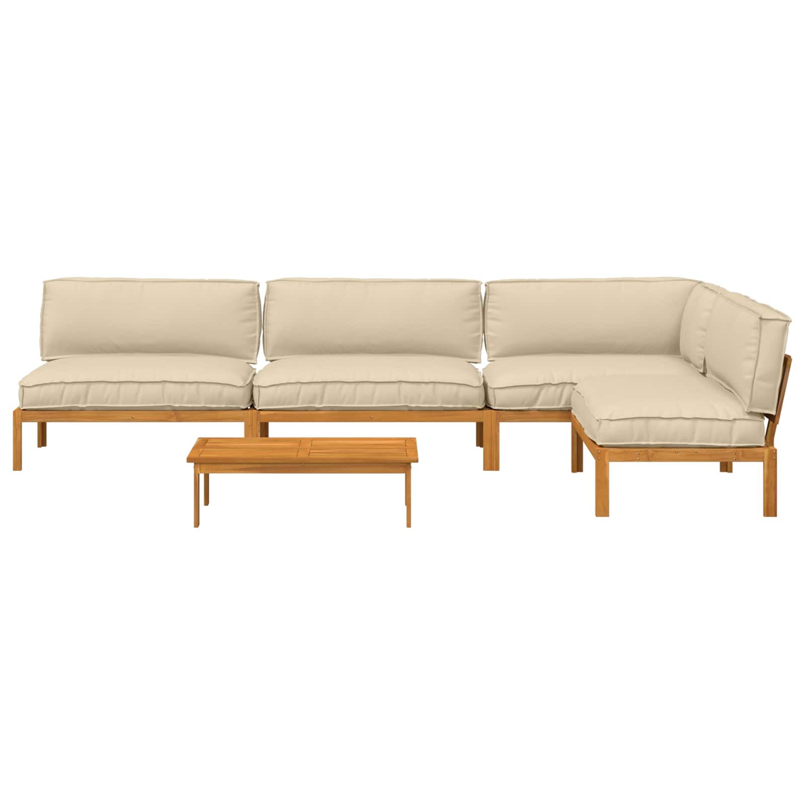 Sofa Set mit Kissen Uni 5 pcs Beige Massivholz Akazie