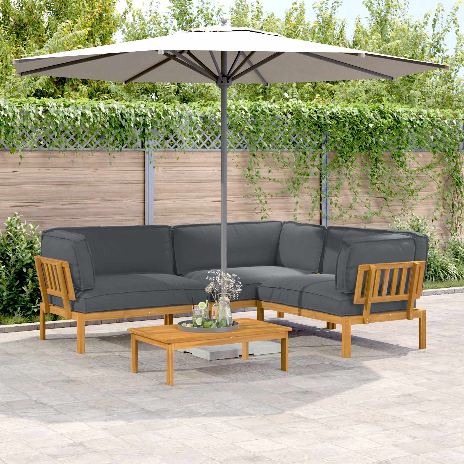 Sofa Set mit Kissen Uni 4 pcs Anthrazit Massivholz Akazie