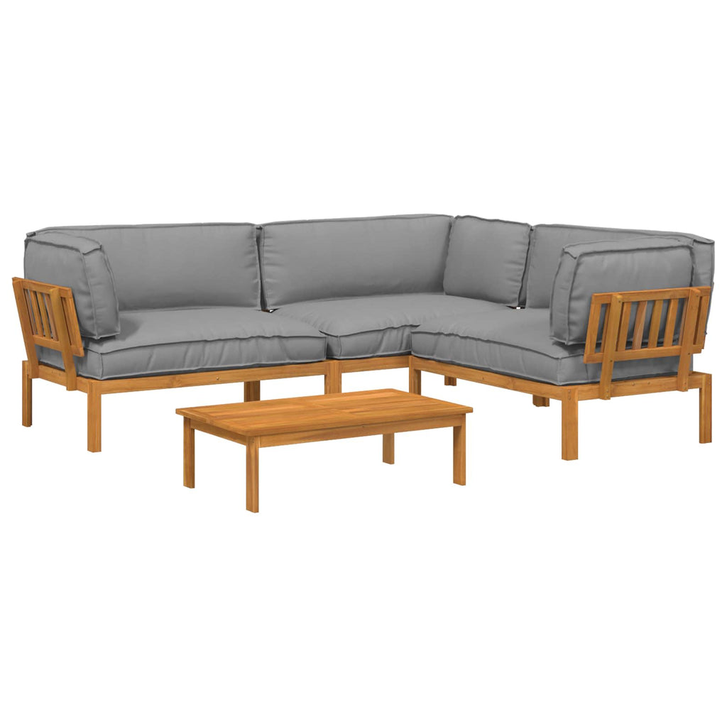 Sofa Set mit Kissen Uni 4 pcs Grau Massivholz Akazie