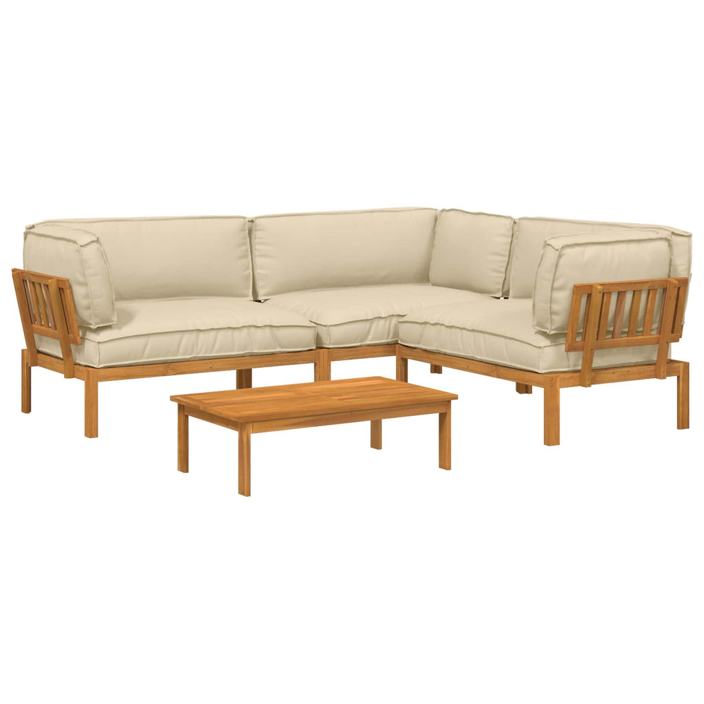 Sofa Set mit Kissen Uni 4 pcs Beige Massivholz Akazie