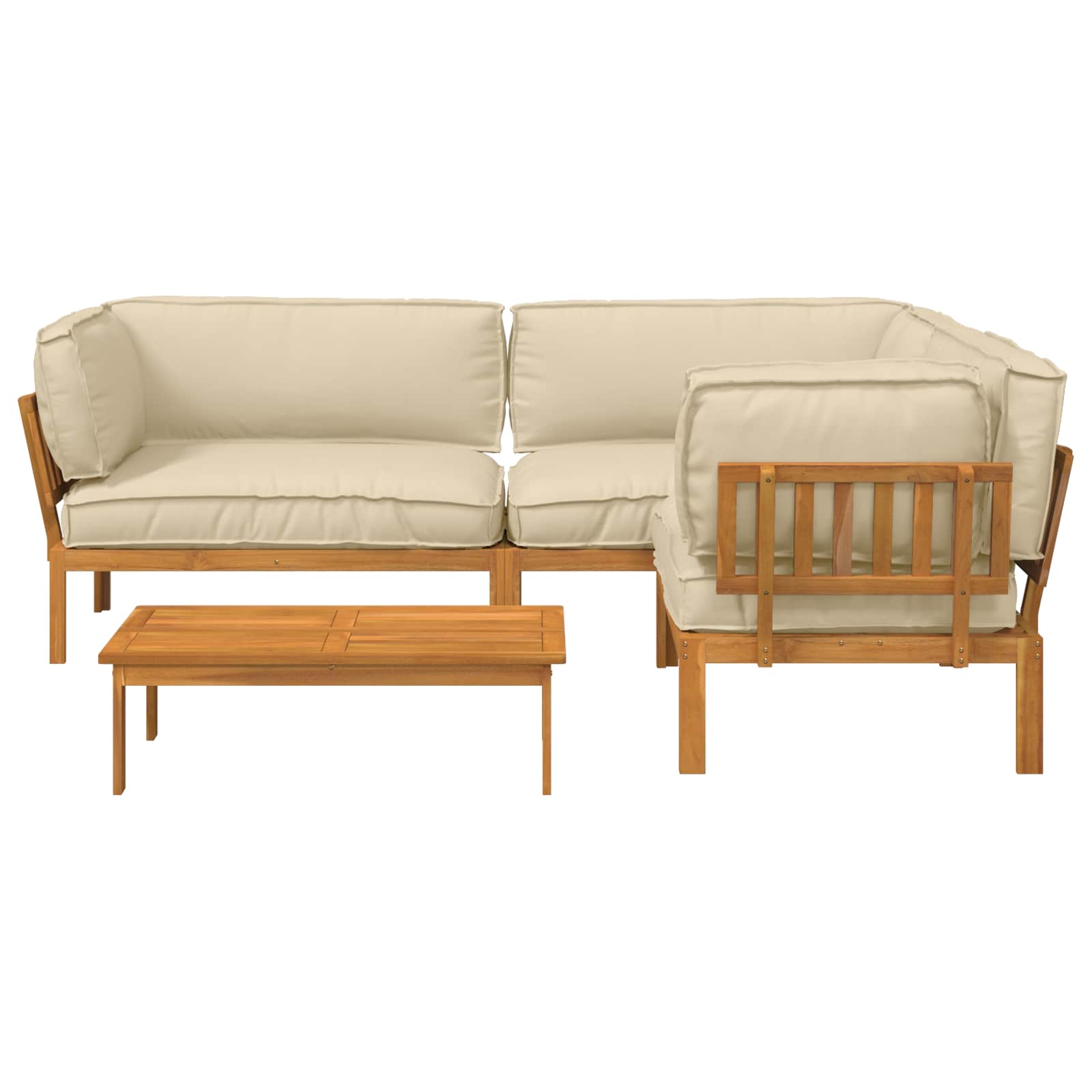 Sofa Set mit Kissen Uni 4 pcs Beige Massivholz Akazie