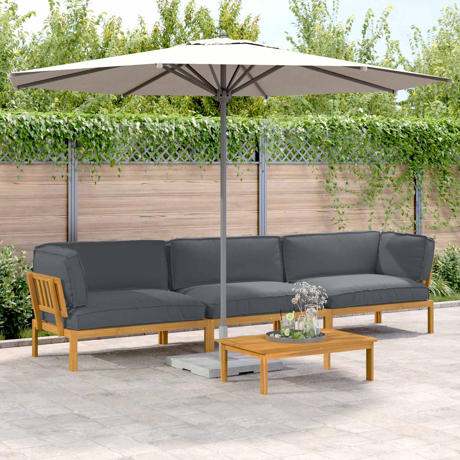 Sofa Set mit Kissen Uni 4 pcs Anthrazit Massivholz Akazie