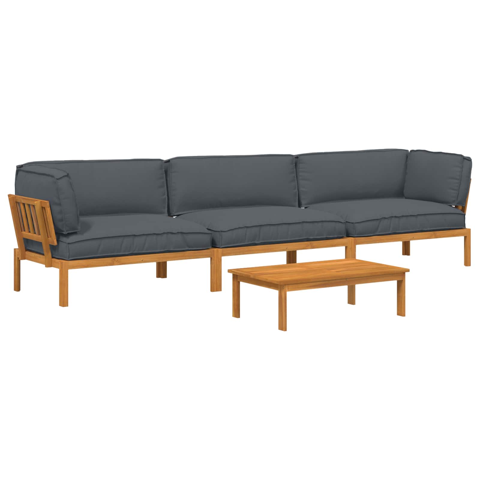 Sofa Set mit Kissen Uni 4 pcs Anthrazit Massivholz Akazie