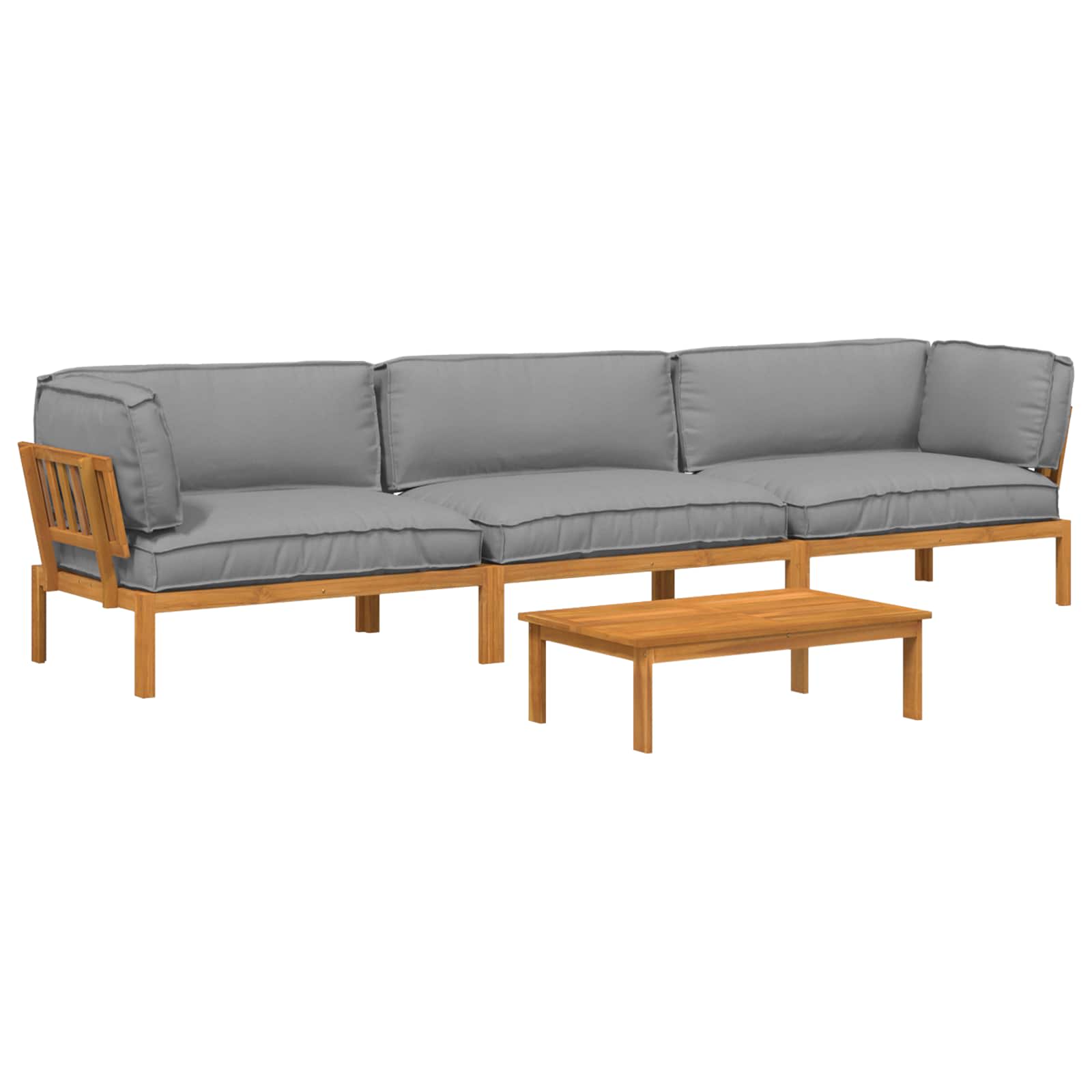 Sofa Set mit Kissen Uni 4 pcs Grau Massivholz Akazie