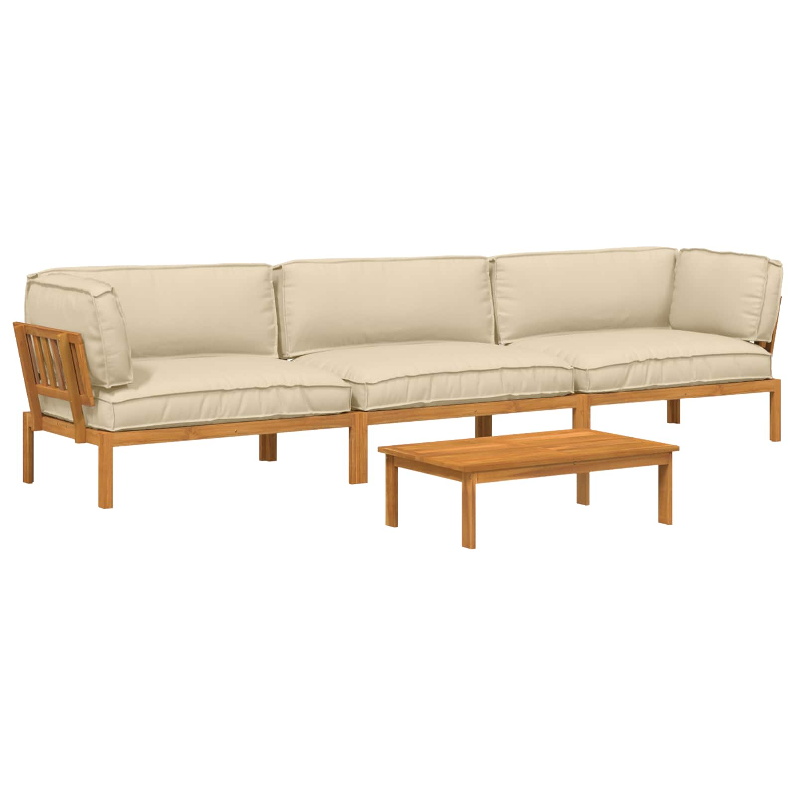 Sofa Set mit Kissen Uni 4 pcs Beige Massivholz Akazie