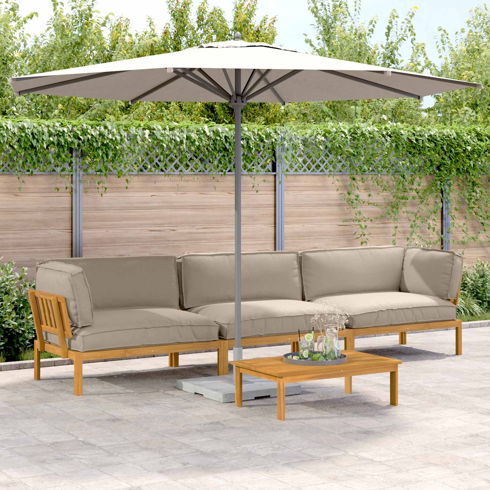 Sofa Set mit Kissen Uni 4 pcs Taupe Massivholz Akazie
