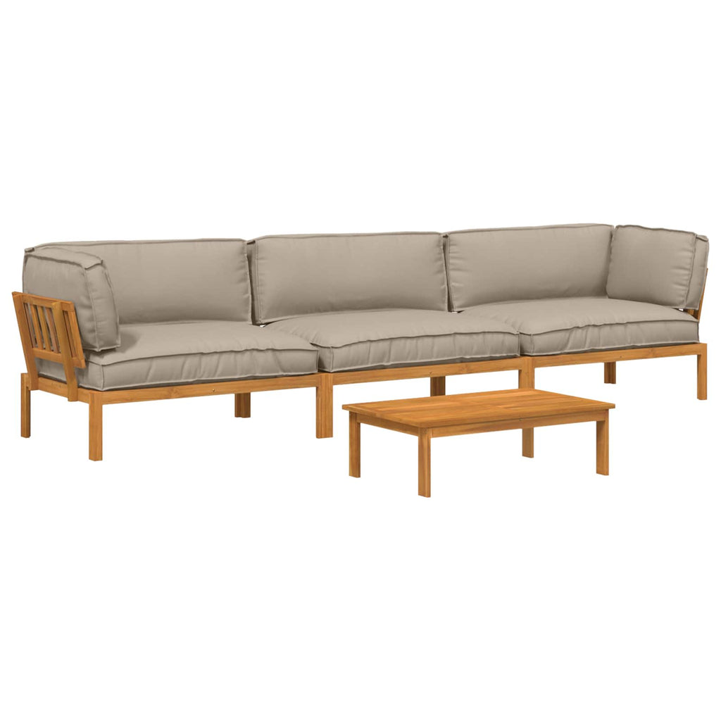 Sofa Set mit Kissen Uni 4 pcs Taupe Massivholz Akazie