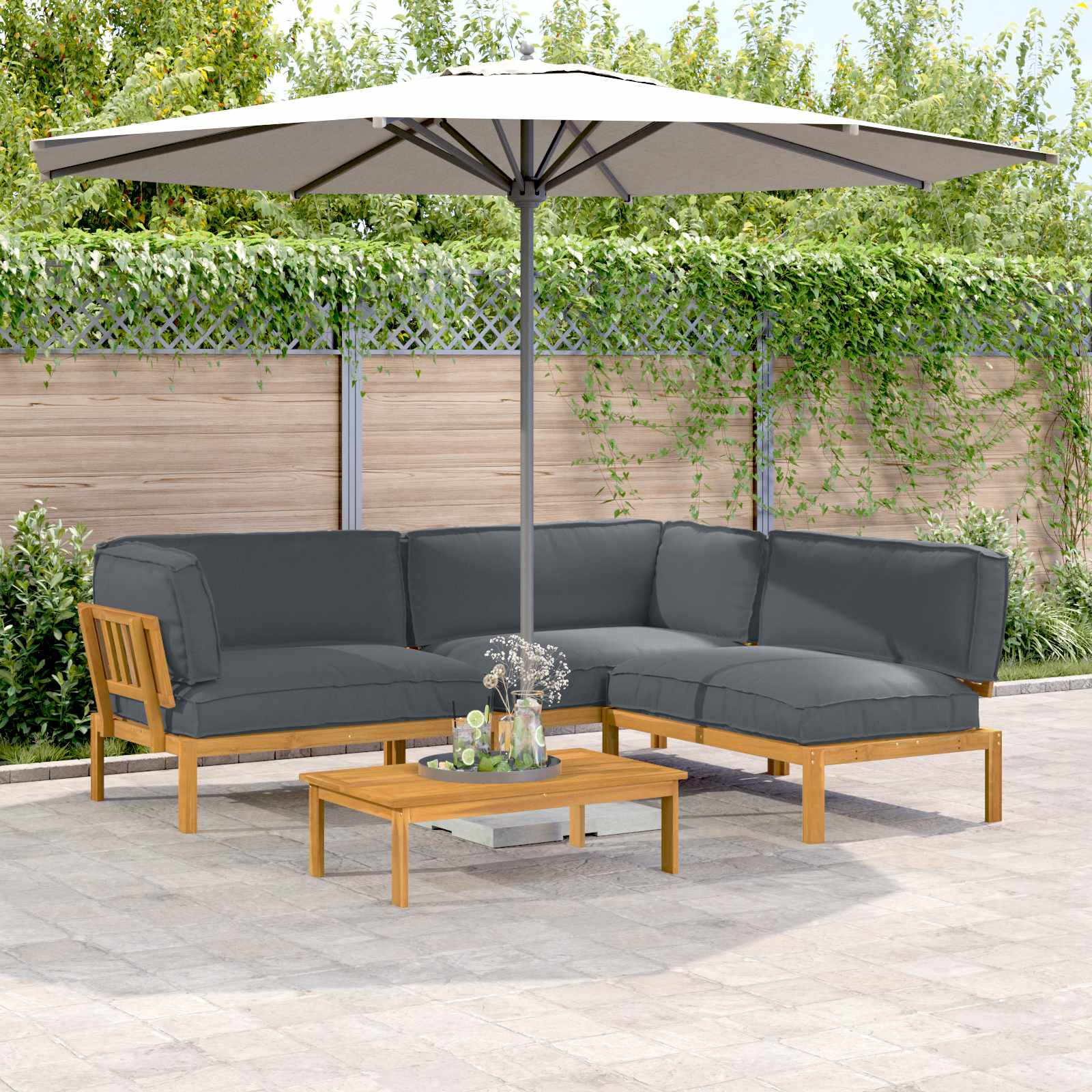 Sofa Set mit Kissen Uni 4 pcs Anthrazit Massivholz Akazie