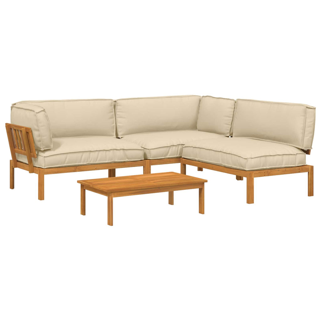 Sofa Set mit Kissen Uni 4 pcs Beige Massivholz Akazie