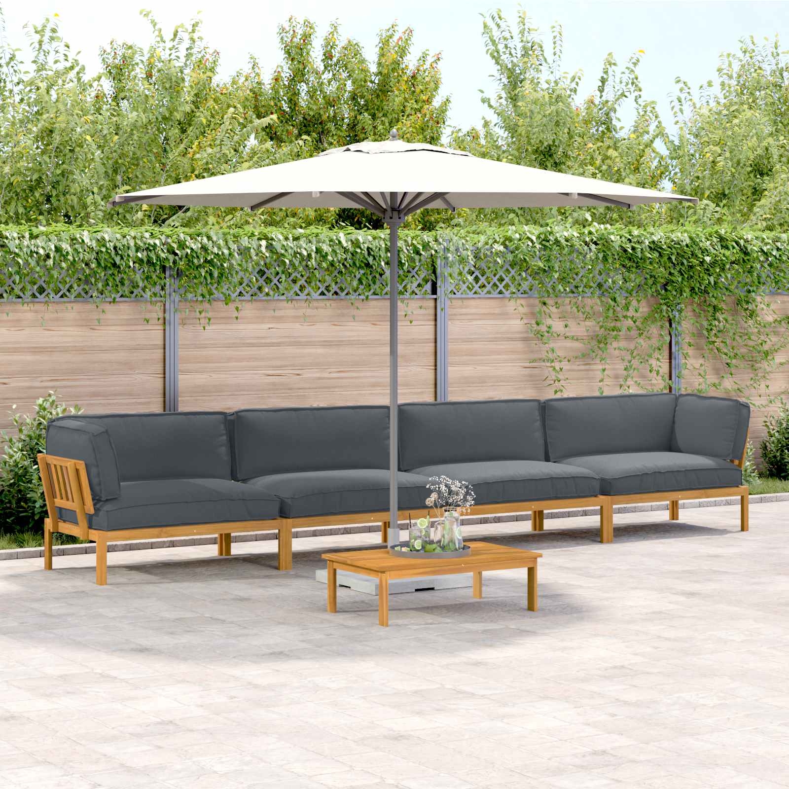 Sofa Set mit Kissen Uni 5 pcs Anthrazit Massivholz Akazie