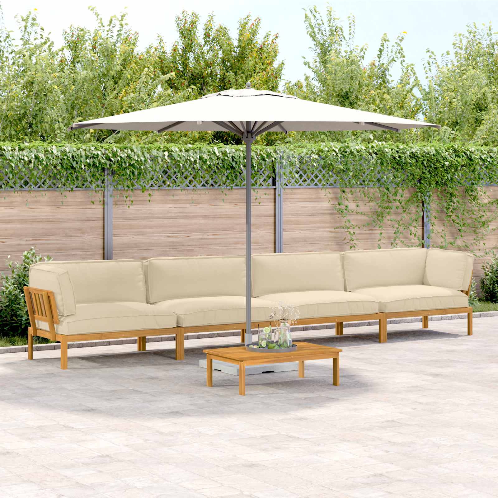 Sofa Set mit Kissen Uni 5 pcs Beige Massivholz Akazie
