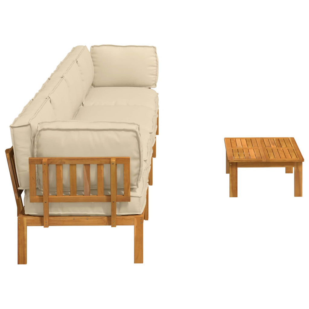 Sofa Set mit Kissen Uni 5 pcs Beige Massivholz Akazie