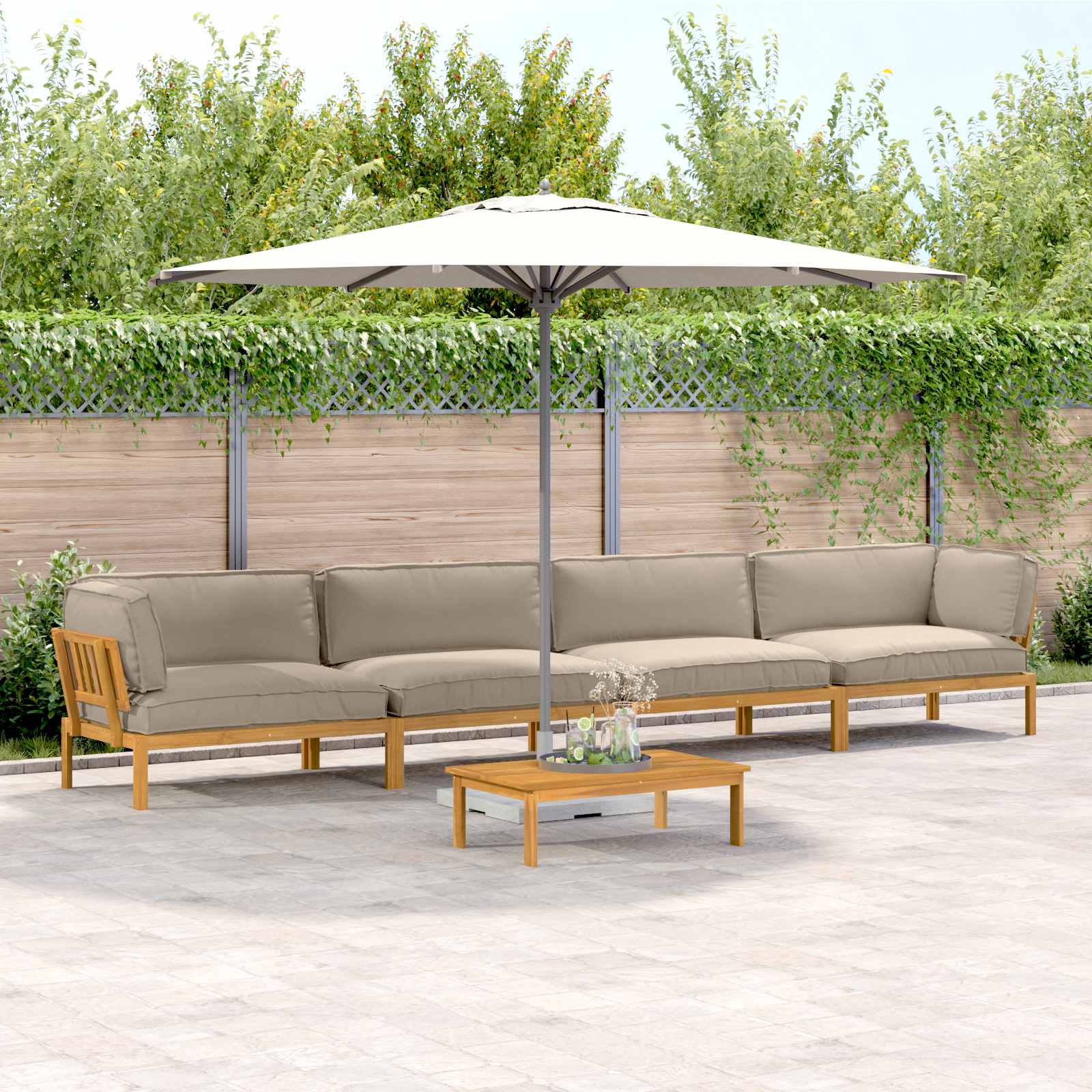Sofa Set mit Kissen Uni 5 pcs Taupe Massivholz Akazie