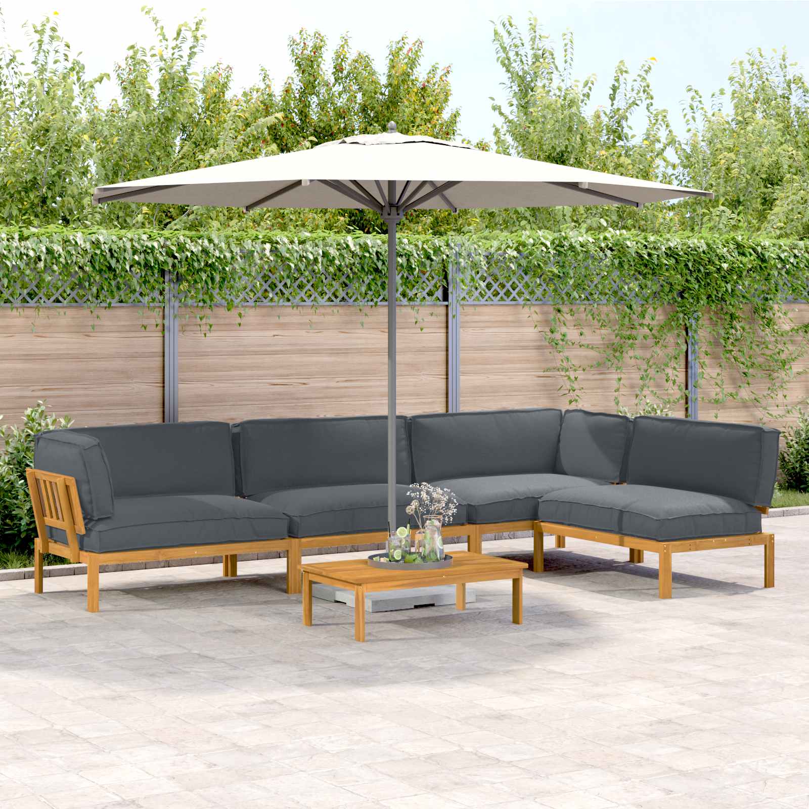 Sofa Set mit Kissen Uni 5 pcs Anthrazit Massivholz Akazie