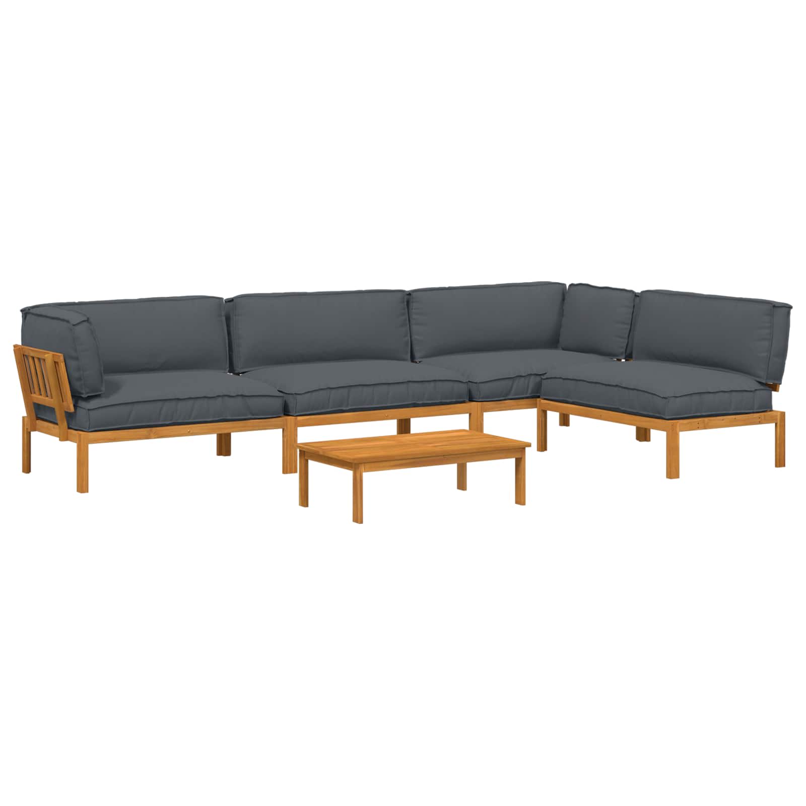 Sofa Set mit Kissen Uni 5 pcs Anthrazit Massivholz Akazie