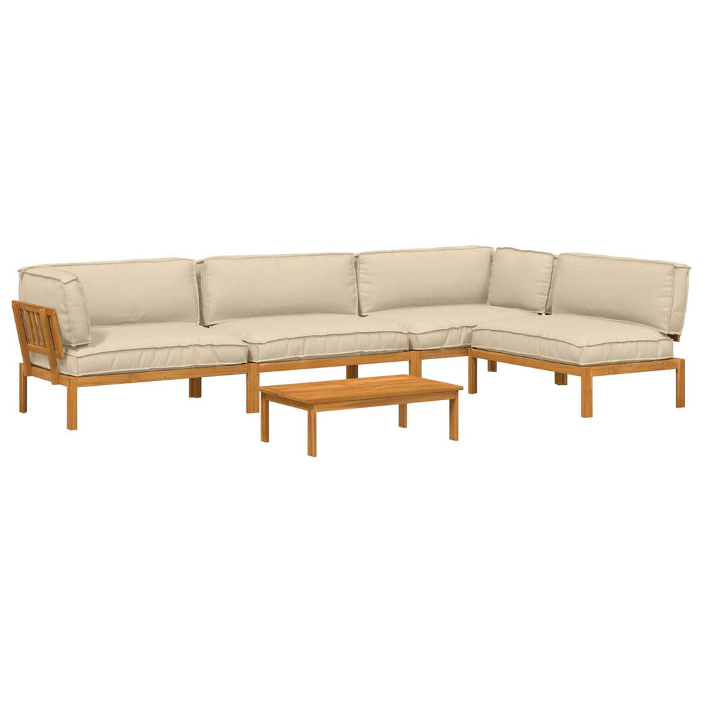Sofa Set mit Kissen Uni 5 pcs Beige Massivholz Akazie