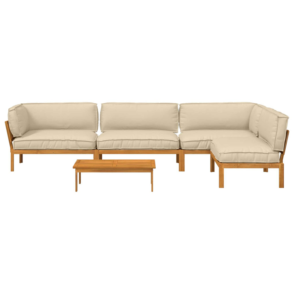 Sofa Set mit Kissen Uni 5 pcs Beige Massivholz Akazie