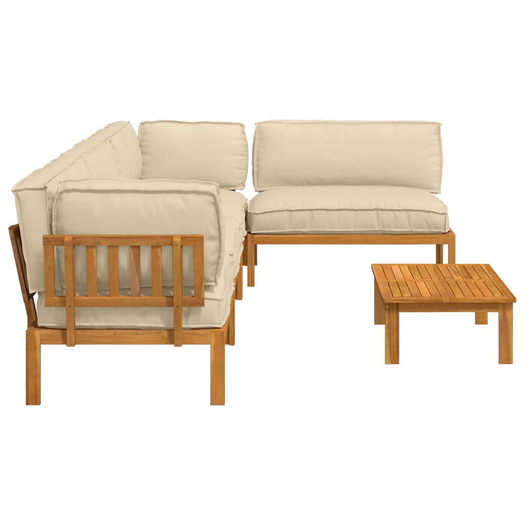 Sofa Set mit Kissen Uni 5 pcs Beige Massivholz Akazie