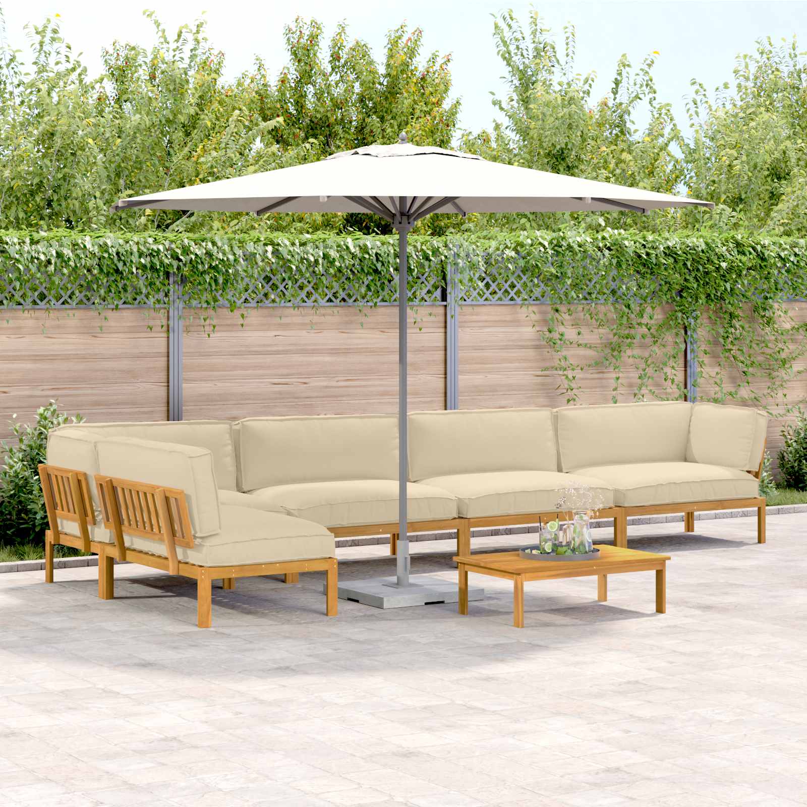 Sofa Set mit Kissen Uni 6 pcs Beige Massivholz Akazie