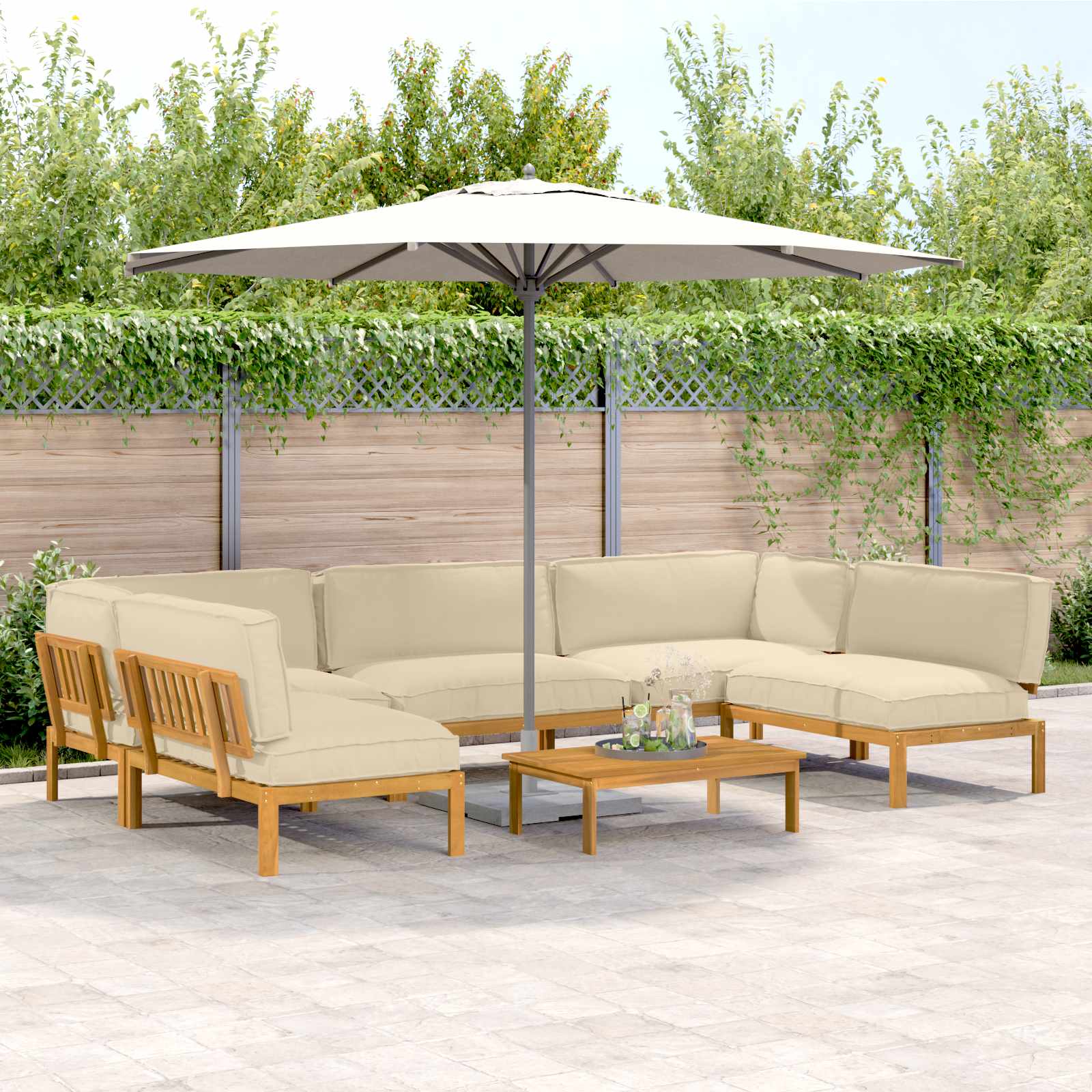 Sofa Set mit Kissen Uni 6 pcs Beige Massivholz Akazie